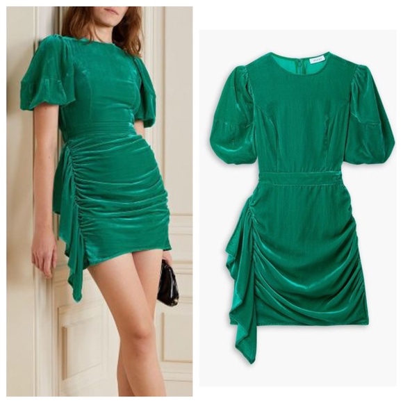 RHODE Pia Velvet Emerald Green Mini Dress - Size 4 - Picture 1 of 14